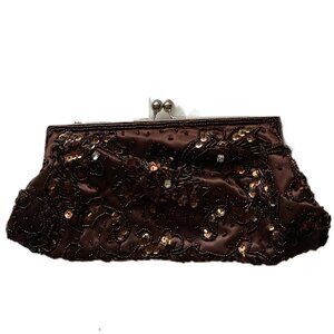 Vintage Bronze/Brown Satin beaded Clutch Purse /Handbag/ Evening Bag